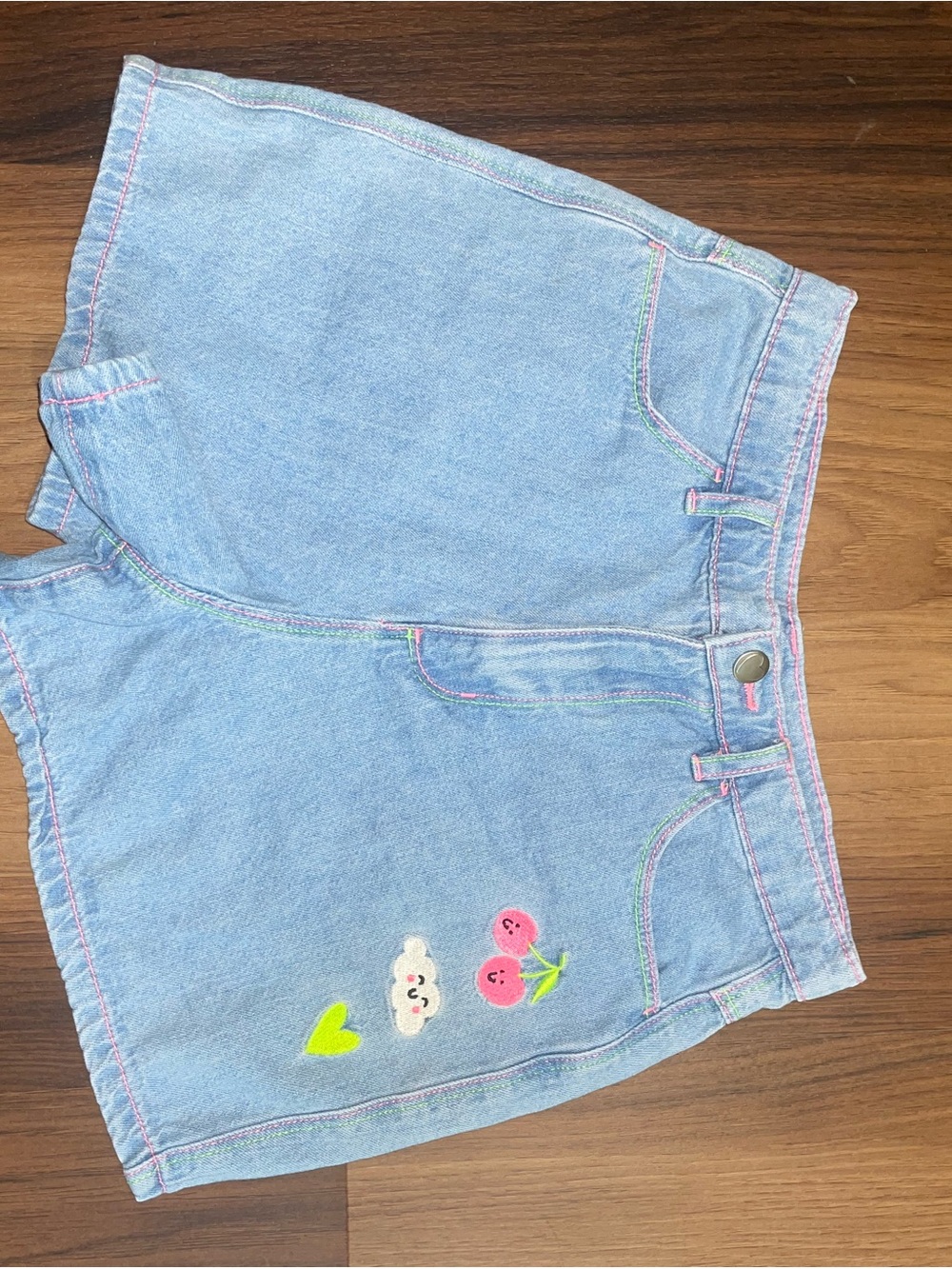 Garanimals Light Blue Denim Shorts with Neon Embroidered Cherries